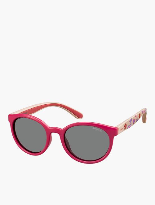 Polaroid Grey Pink Mirror Polarized Round Sunglasses