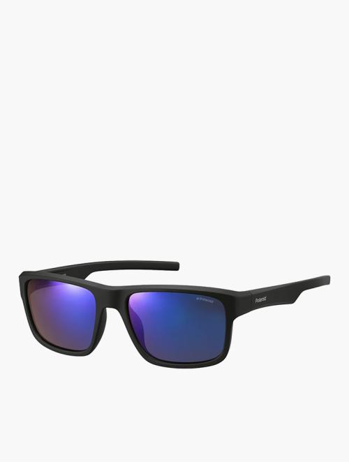 Polaroid Blue Grey Multilayer & Matt Black Rectangular Sunglasses
