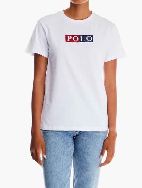 Polo White Colour Block Sequin Short Sleeve T-Shirt