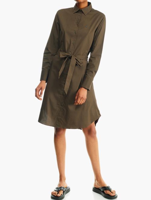 Polo Olive Poplin Long Sleeve Placket Dress