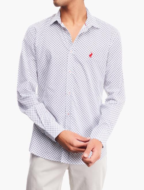 Polo White Geometric Print Long Sleeve Shirt