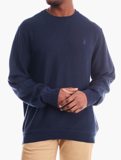 Polo Navy Long Sleeve Textured Plain Knitwear