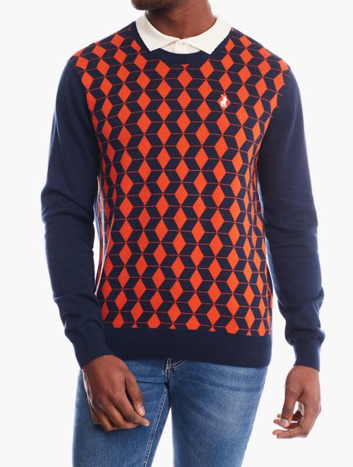 Polo Navy Long Sleeve Diamond Jacquard Knitwear