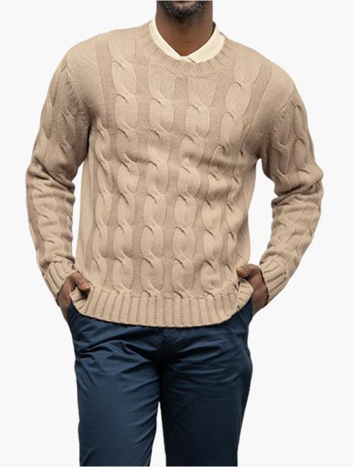 Polo Taupe Long Sleeve Chunky Cable Knitwear