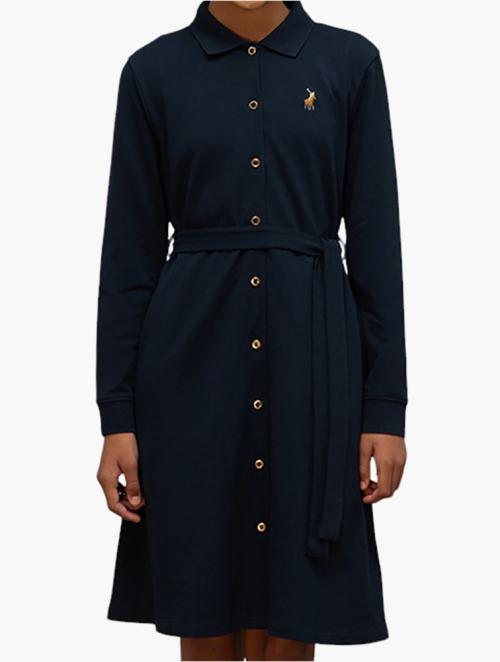 Polo Navy Girls Kerry Long Sleeve Belted Shirt Dress