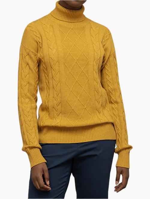 Polo Mustard Daphne Long Sleeve Cable Knit Jersey