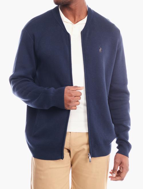 Polo Navy Long Sleeve Zip Thru Knitwear