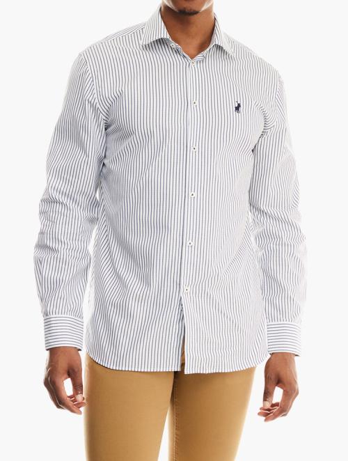 Polo White Premium Long Sleeve Textured Stripe Shirt