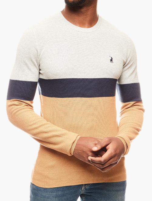 Polo Camel Textured Stripe Knit Sweater