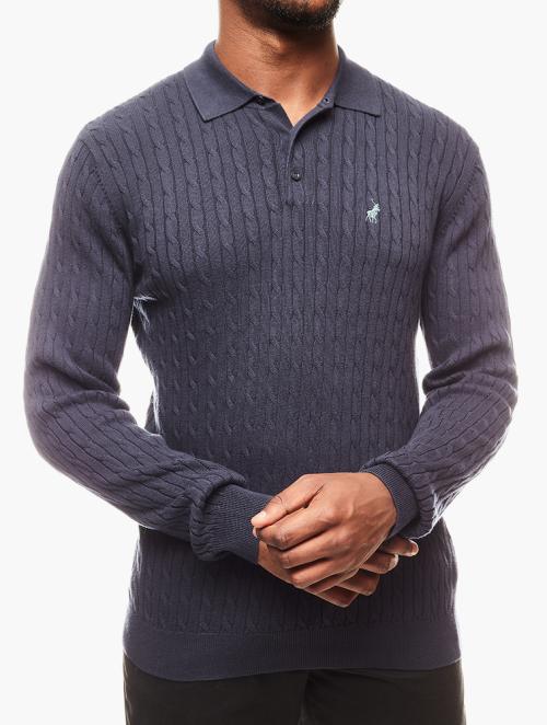 Polo Navy Long Sleeve Knit Polo Shirt