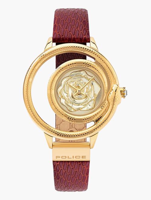 Police Red & Gold Snake Leather Piha Watch