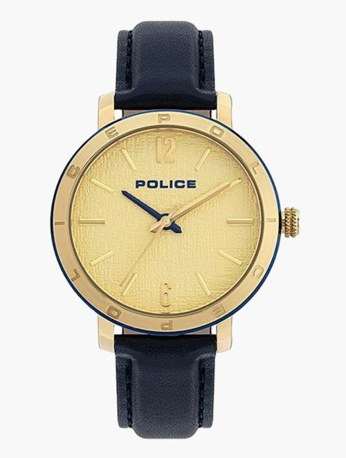 Police Blue & Gold Leather Sajama Watch