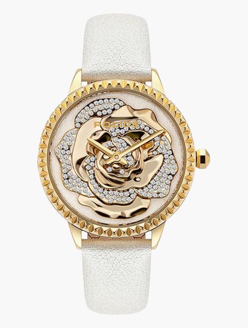 Police White & Gold Leather Mopion Watch