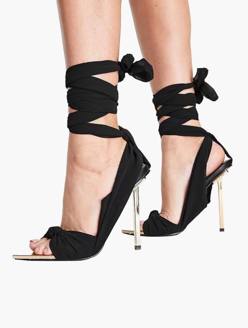 Public Desire Black Huni Ribbon Tie Wrap Around Sandals