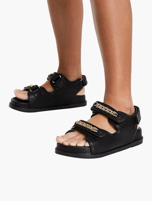 Public Desire Black Chain Trim Chunky Sandals