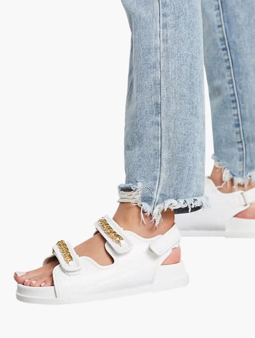 Public Desire White Croco Ellis Chain Trim Chunky Sandals