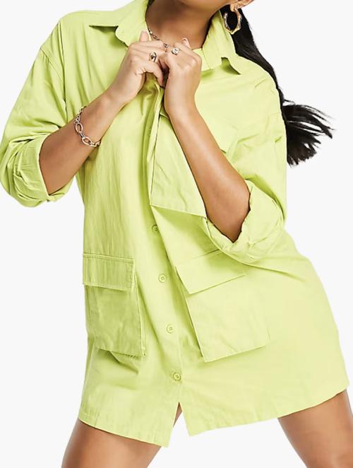 Public Desire Lime Oversized Cargo Shirt Dress