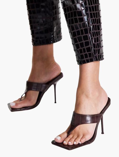 Public Desire Chocolate Brown Croco Carina Mule Heel Sandals