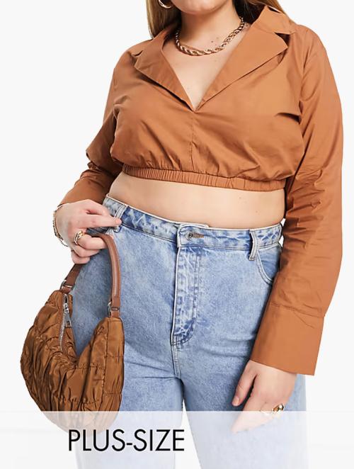 Public Desire Mocha Co-Ord Curve x Kenza Cropped Shirt