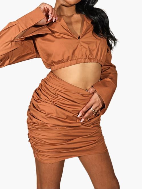 Public Desire Mocha Kenza Co Ord Cropped Shirt