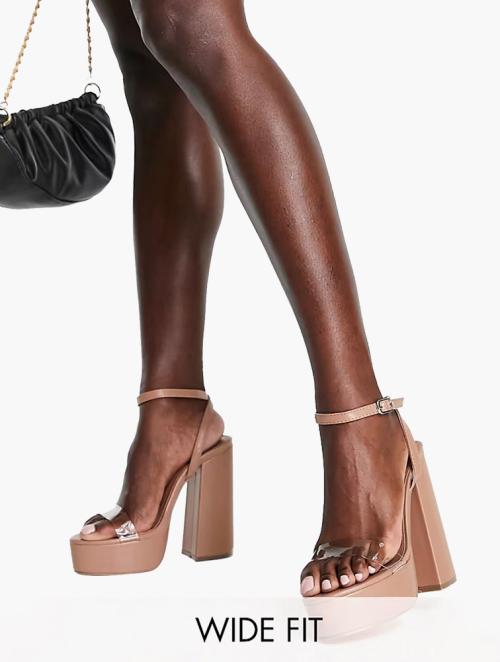 Public Desire Toffee Pu Manhatton Wide Fit Platform High Heeled Sandals