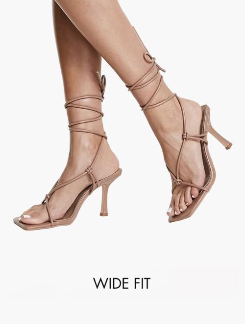 Public Desire Toffee Harriet Ankle Tie Wide Fit Heel Sandals