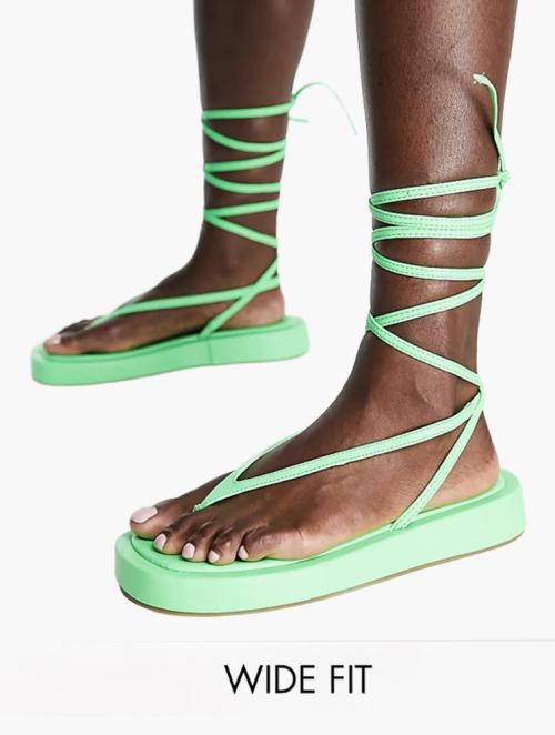 Public Desire Neon Green Beachbabe Wide Fit Flatform Sandals