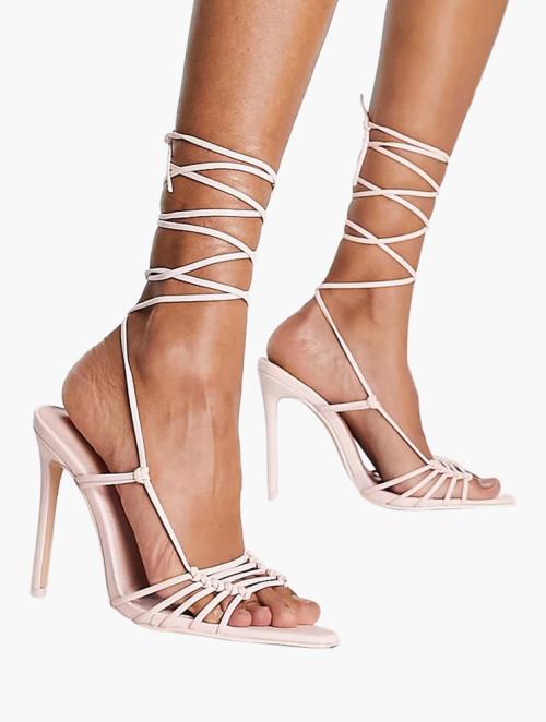 Public Desire Pastel Pink Valencia Ankle Tie Pointed Toe Heel Sandals