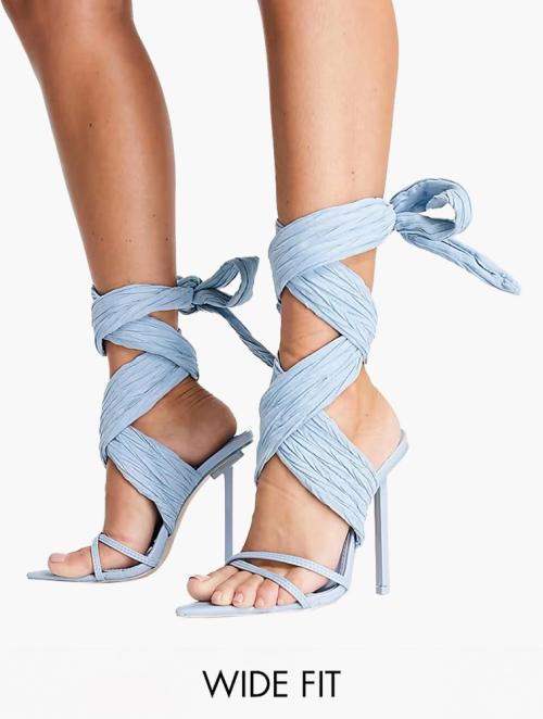 Public Desire Blue Brunchin Wide Fit Wrap Ankle Heel Sandals