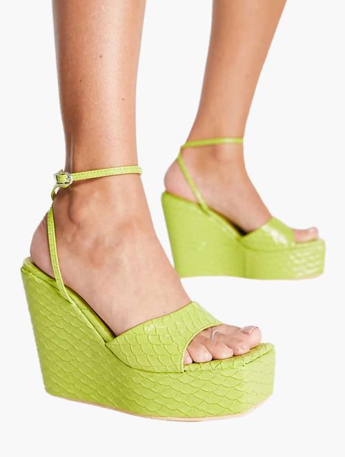 Public Desire Lime Snake Kempton Wedge Heeled Sandals