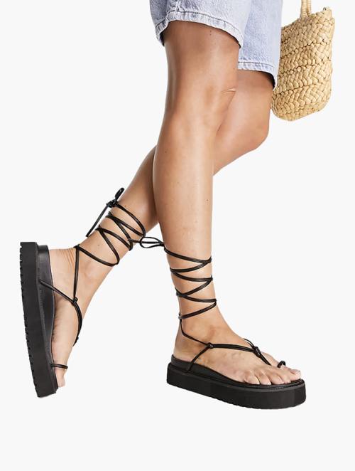 Public Desire Black Bebe Ankle Tie Flatform Sandals