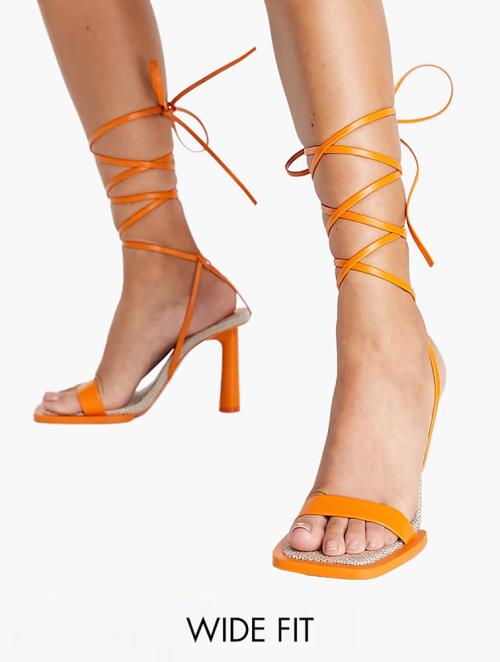 Public Desire Orange Lamour Square Rand Heel Sandals