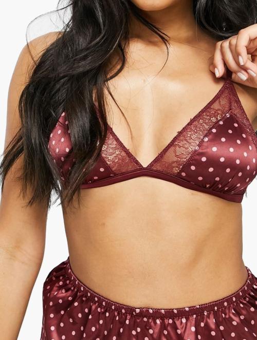 Pull&Bear Brown Dotted Print Lace Trim Triangle Bra