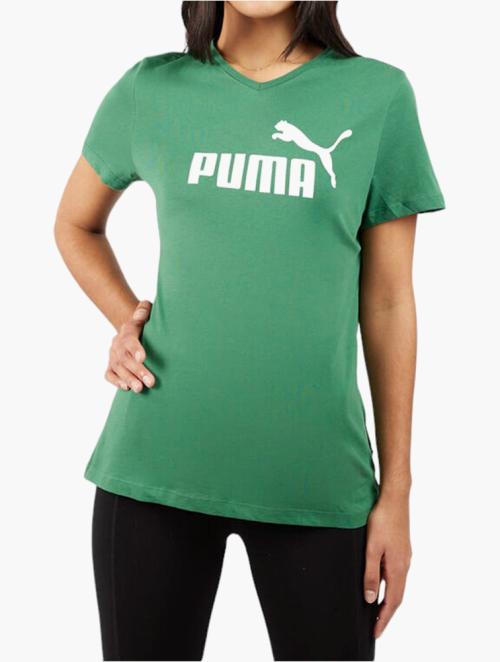 PUMA Vine Green Essential Logo V-Neck T-Shirt