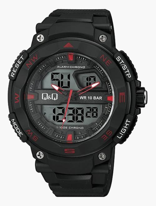 Q&Q Black & Red Analog & Digital Watch