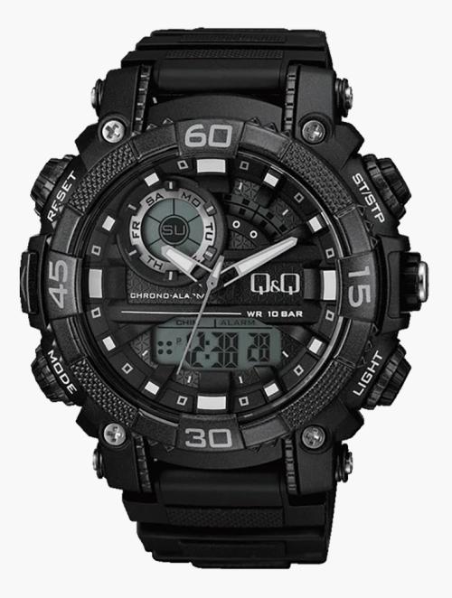 Q&Q Black & Grey Round Digital Watch