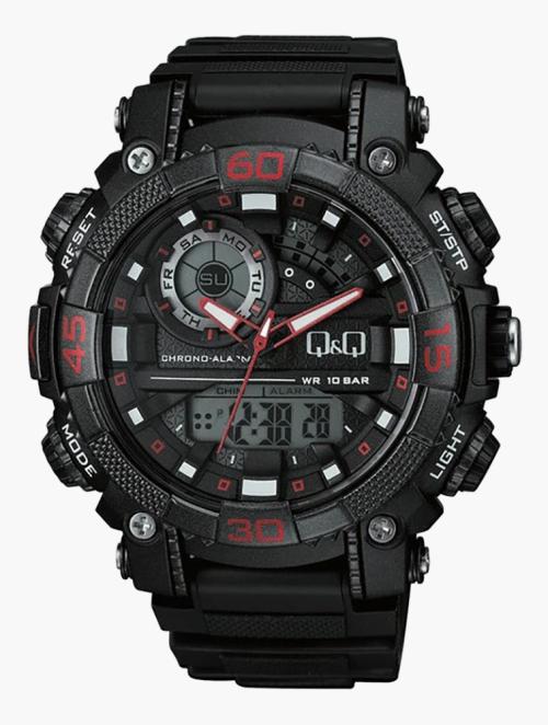 Q&Q Black Dual Time Analog Digital Resin Watch