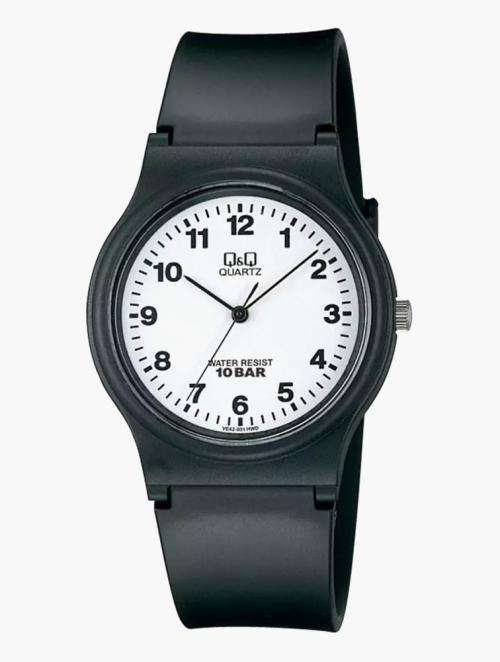 Q&Q Black & White Rubber Strap Analog Watch