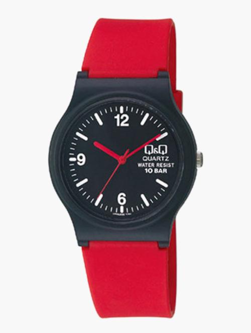 Q&Q Red & Black Rubber Strap Watch