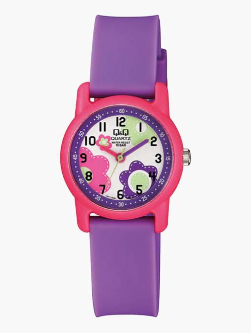 Q&Q Purple & White Dial Resin Strap Watch