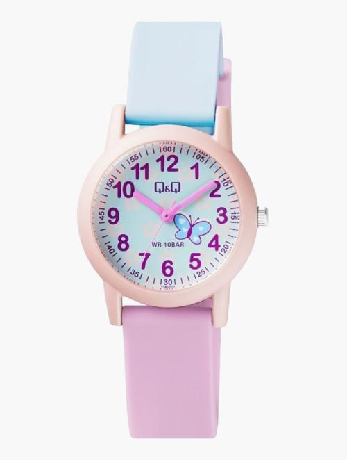 Q&Q Kids Sky Blue Pink & Multi Floral Resin Watch