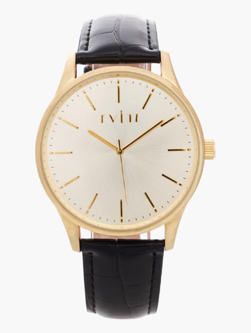 Revlri Gold & Champagne Dial Leather Watch