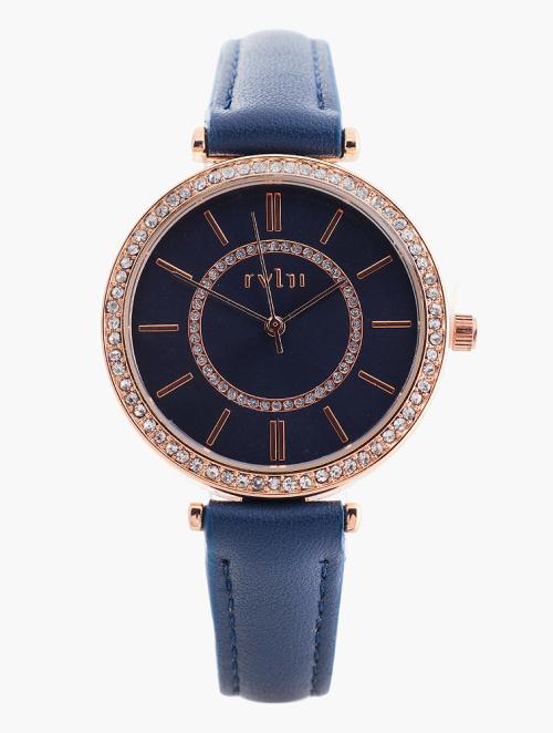 Revlri Rose Gold & Navy With Stones Watch
