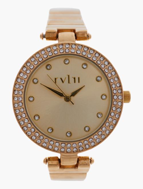 Revlri Gold & Champagne T-bar Type Bracelet Watch