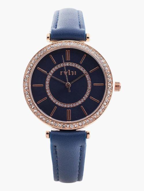 Revlri Rose Gold & Navy With Stones Watch