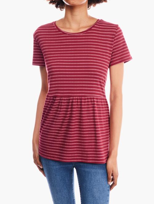 RFO Red Striped Peplum Top