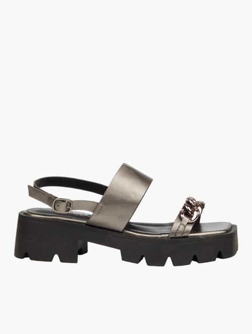 Rock & Co Pewter Deviant 2 Faux Leather Strappy Sandals