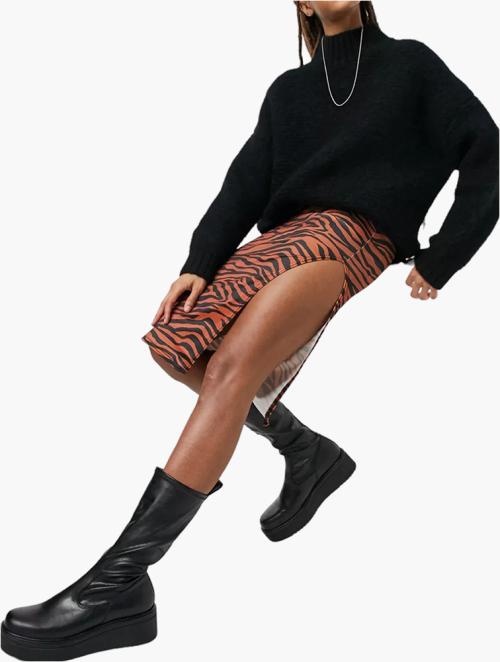 Rokoko Orange Tiger Print Bodycon Midi Skirt