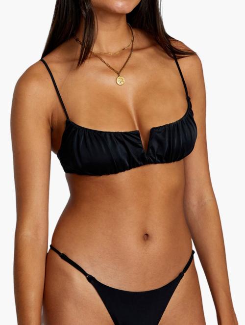 RVCA Black Solid Shirred V-Wire Bikini Top