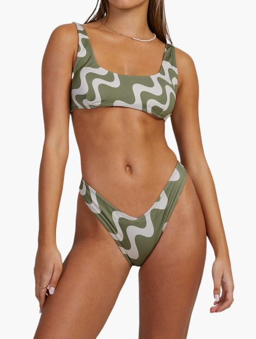 RVCA Green & White Waves Scooped Bralette